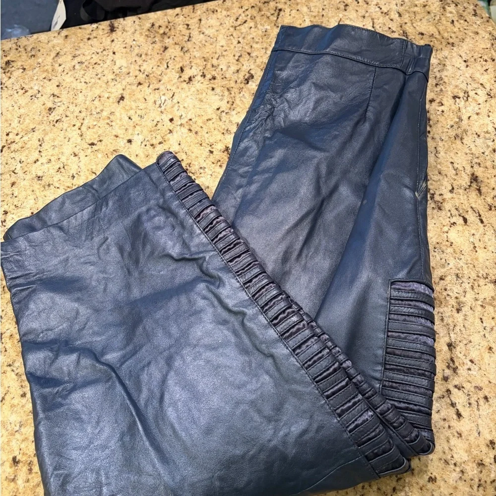Vintage Metallic Blue Leather Pants